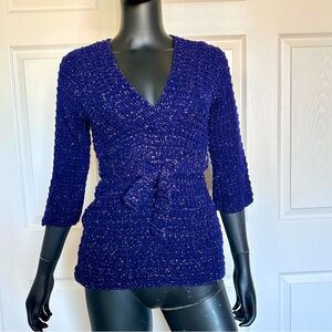 NWOT Say what? Metallic Knit top belted sweater short sleeve USA Size S